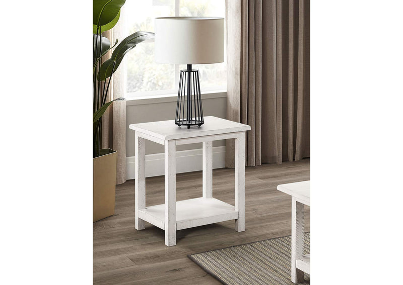 710556 Payne Wood End Table with Shelf Distressed White