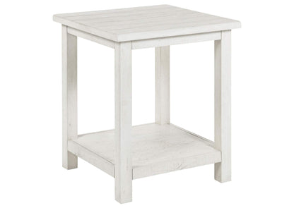 710556 Payne Wood End Table with Shelf Distressed White