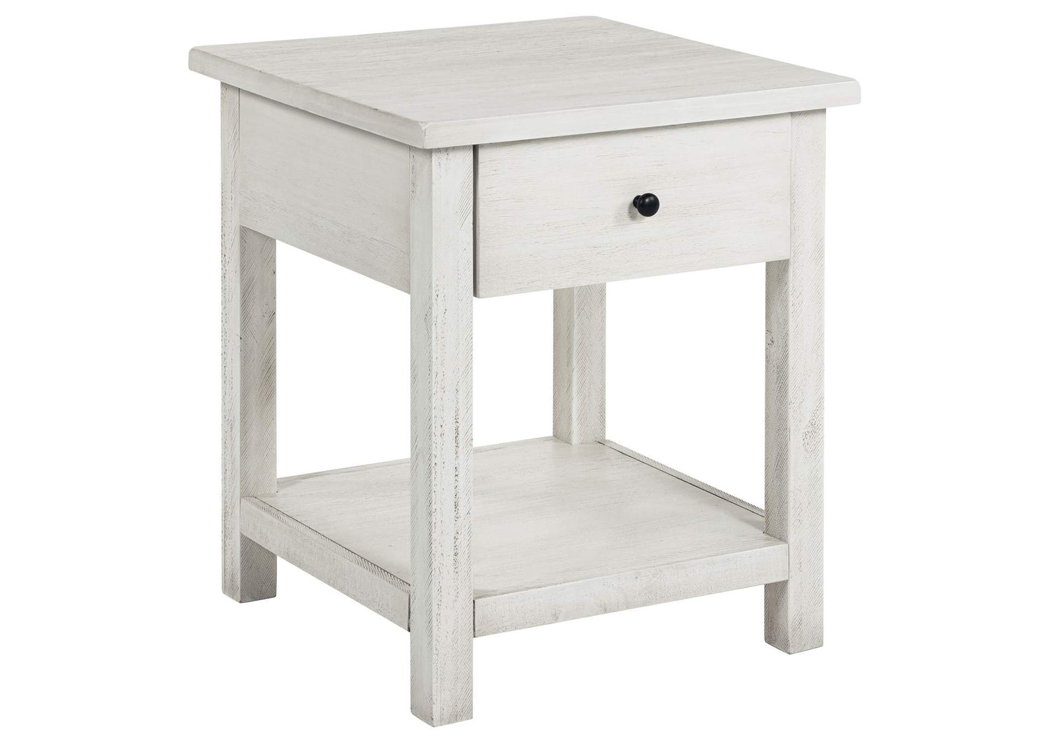 710557 Payne 1-drawer Wood End Table with Shelf Distressed White