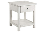 710557 Payne 1-drawer Wood End Table with Shelf Distressed White