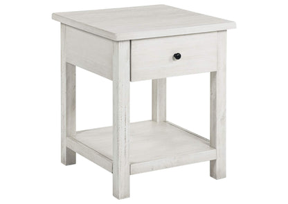 710557 Payne 1-drawer Wood End Table with Shelf Distressed White
