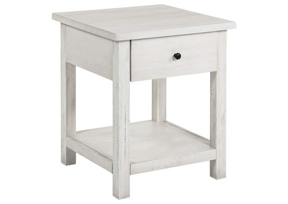 710557 Payne 1-drawer Wood End Table with Shelf Distressed White
