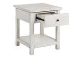 710557 Payne 1-drawer Wood End Table with Shelf Distressed White