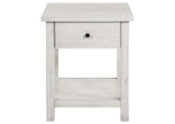 710557 Payne 1-drawer Wood End Table with Shelf Distressed White