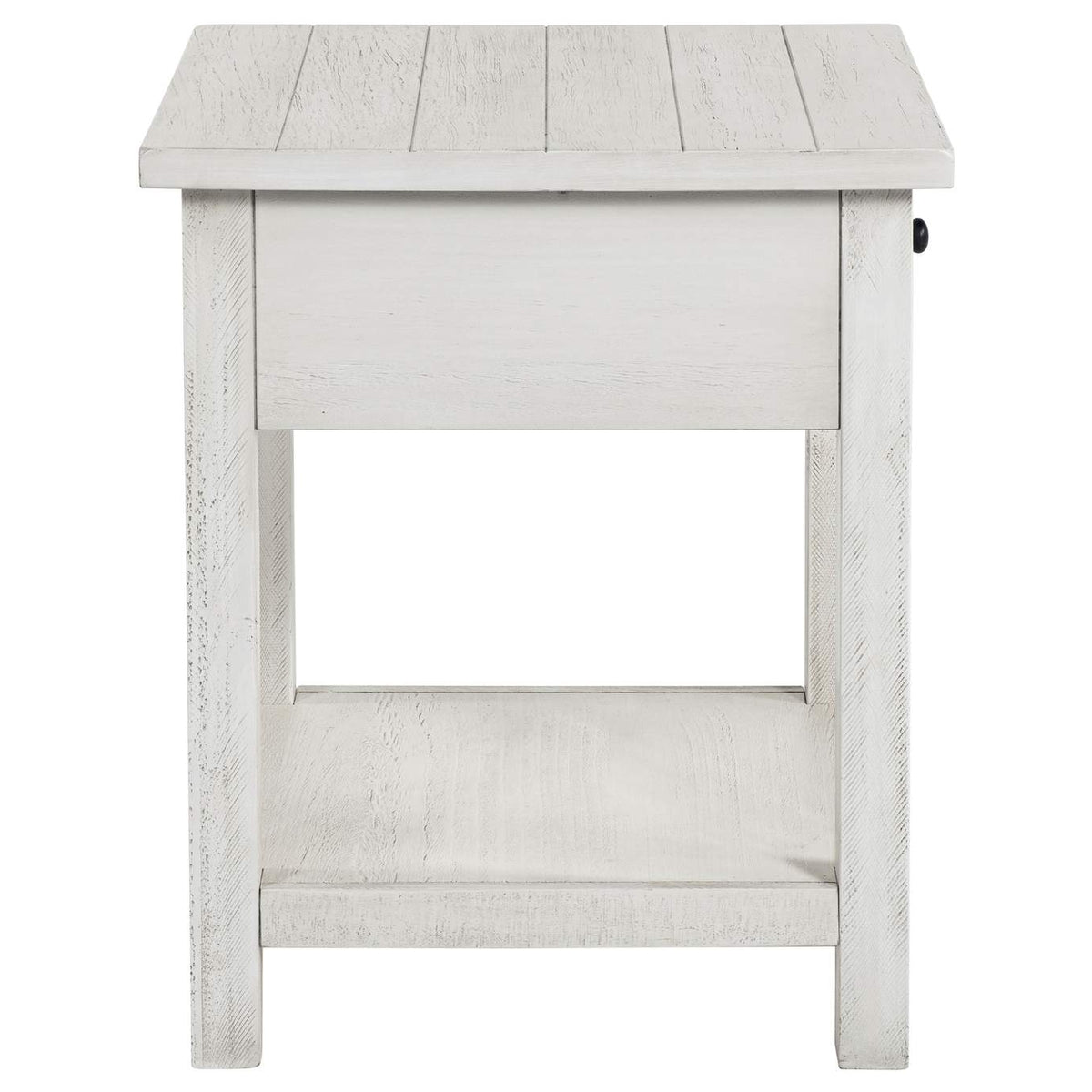 710557 Payne 1-drawer Wood End Table with Shelf Distressed White