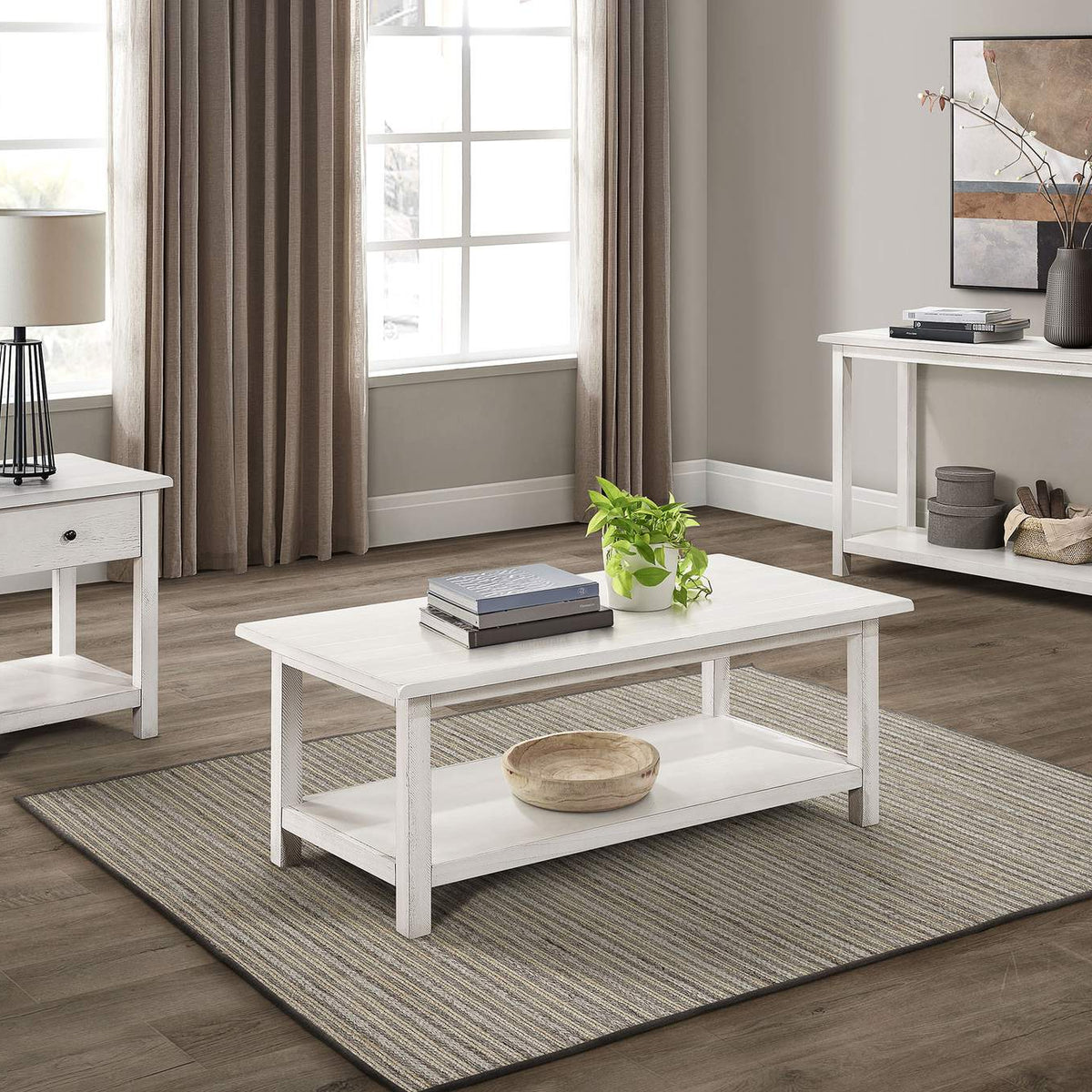 710557 Payne 1-drawer Wood End Table with Shelf Distressed White