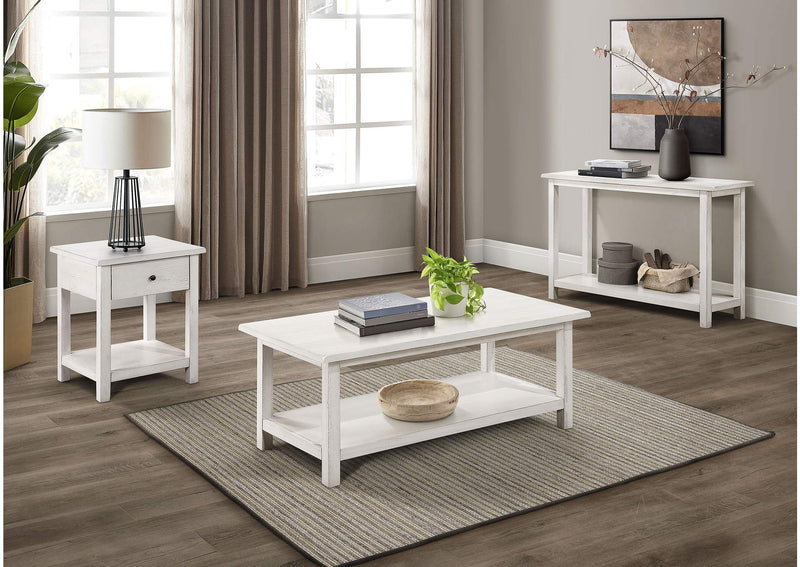 710557 Payne 1-drawer Wood End Table with Shelf Distressed White