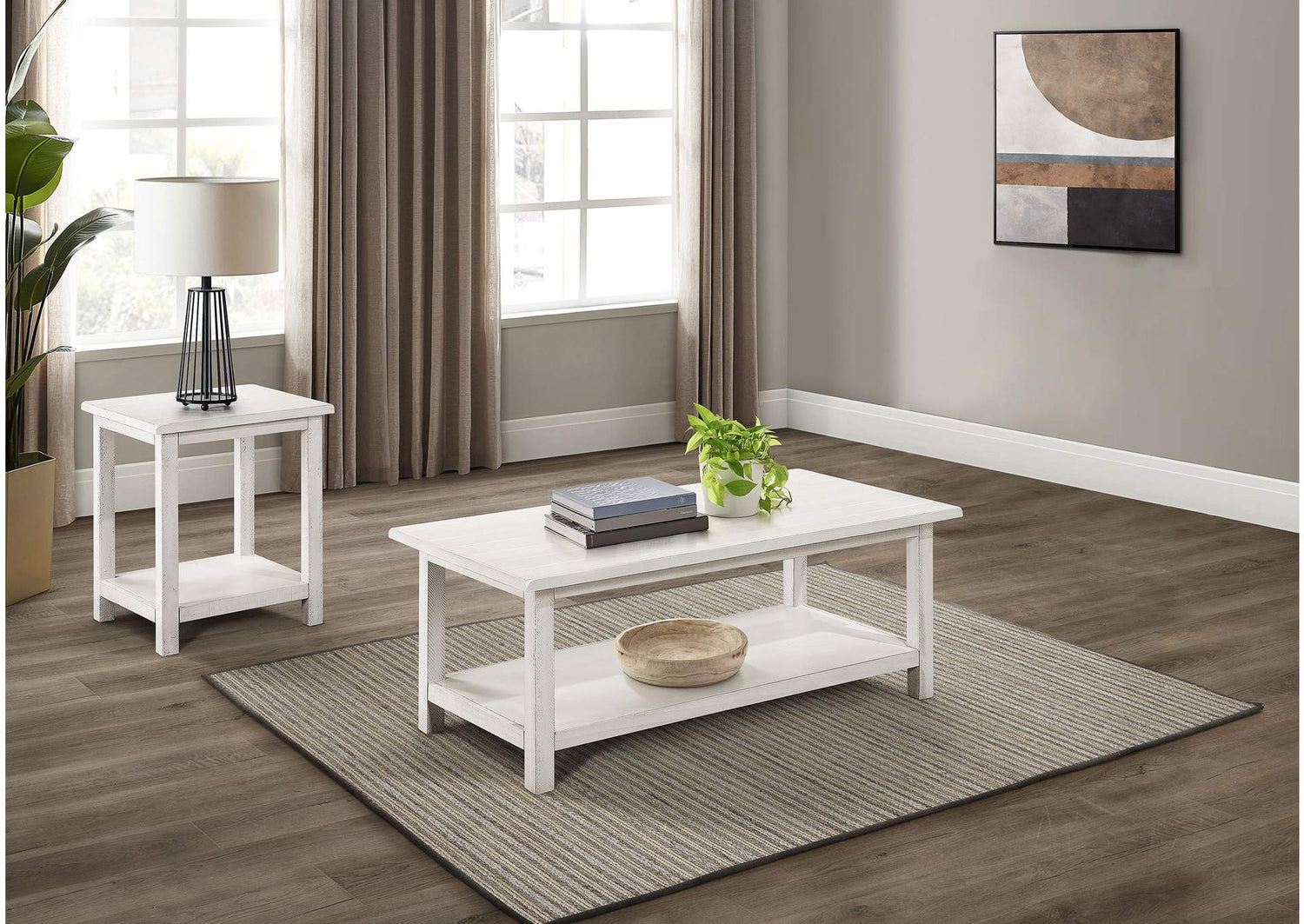 710558-S2A Payne 2-piece Coffee and End Table Set Distressed White