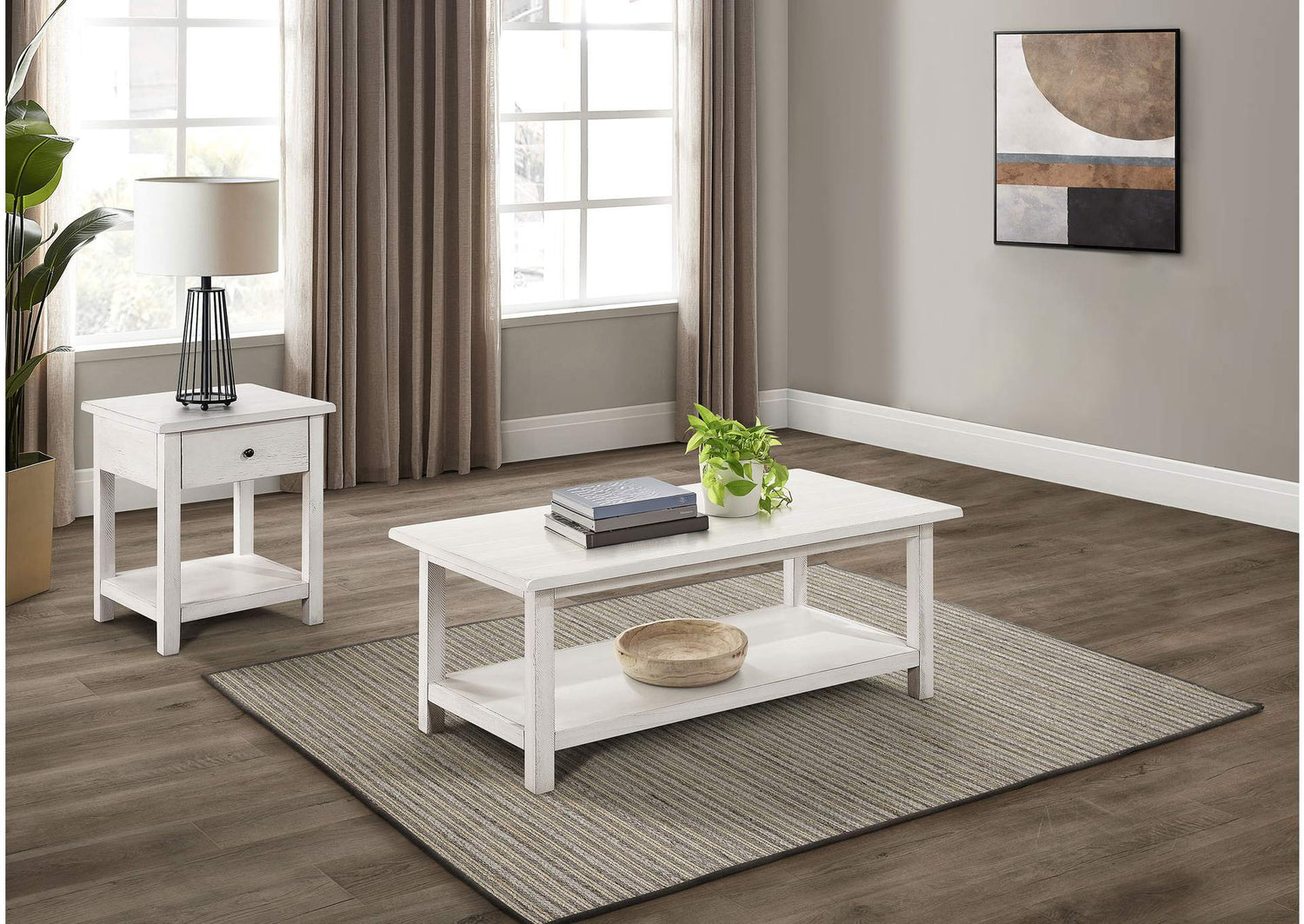 710558-S2 Payne 2-piece Coffee and 1-drawer End Table Set White