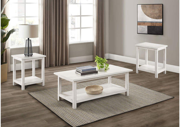 710558-S3A Payne 3-piece Coffee and End Table Set Distressed White