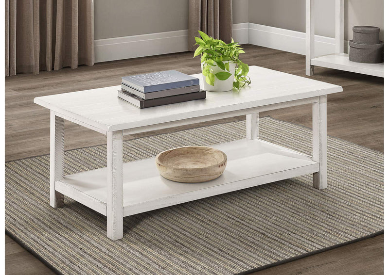 710558 Payne Wood Coffee Table with Shelf Distressed White