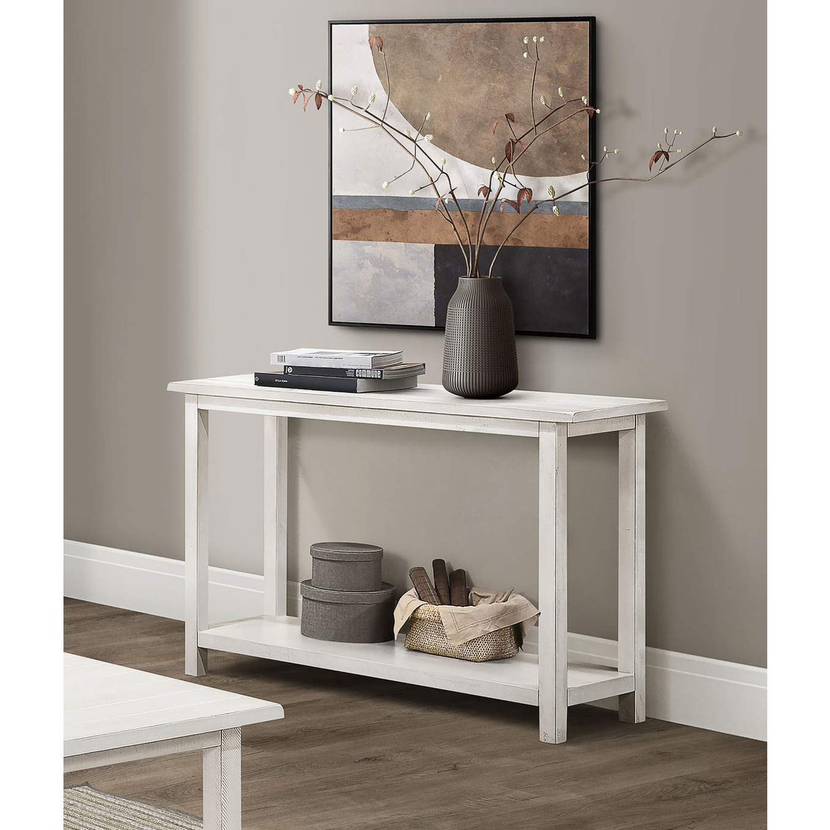 710559 Payne Wood Entryway Sofa Console Table White