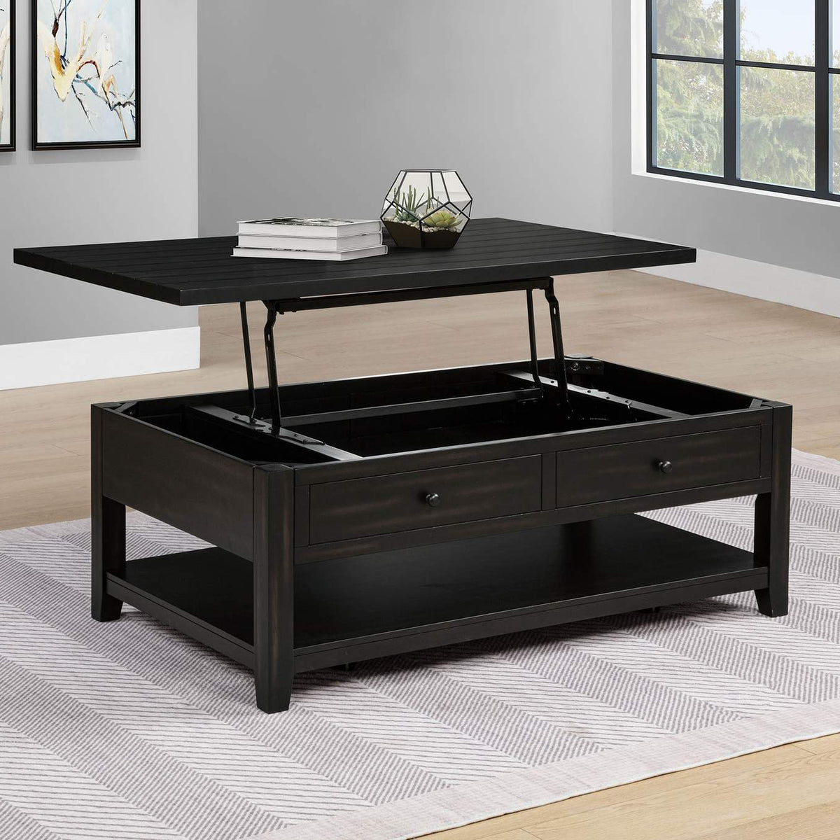 710565 Payne 48-inch Mobile Lift Top Coffee Table Distressed Java
