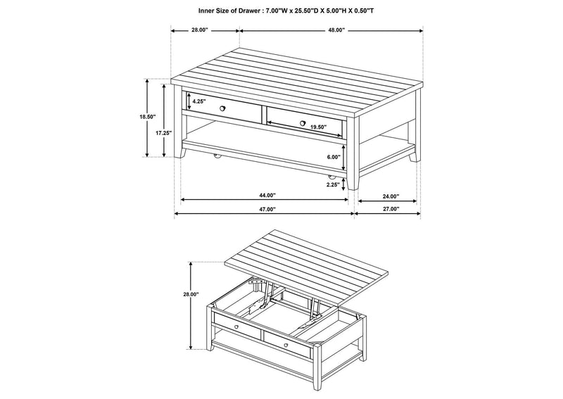 710565 Payne 48-inch Mobile Lift Top Coffee Table Distressed Java