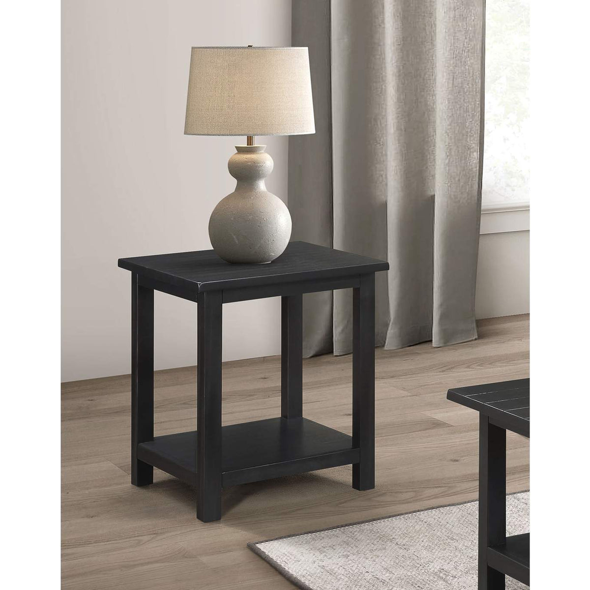 710566 Payne Wood End Table with Shelf Distressed Java