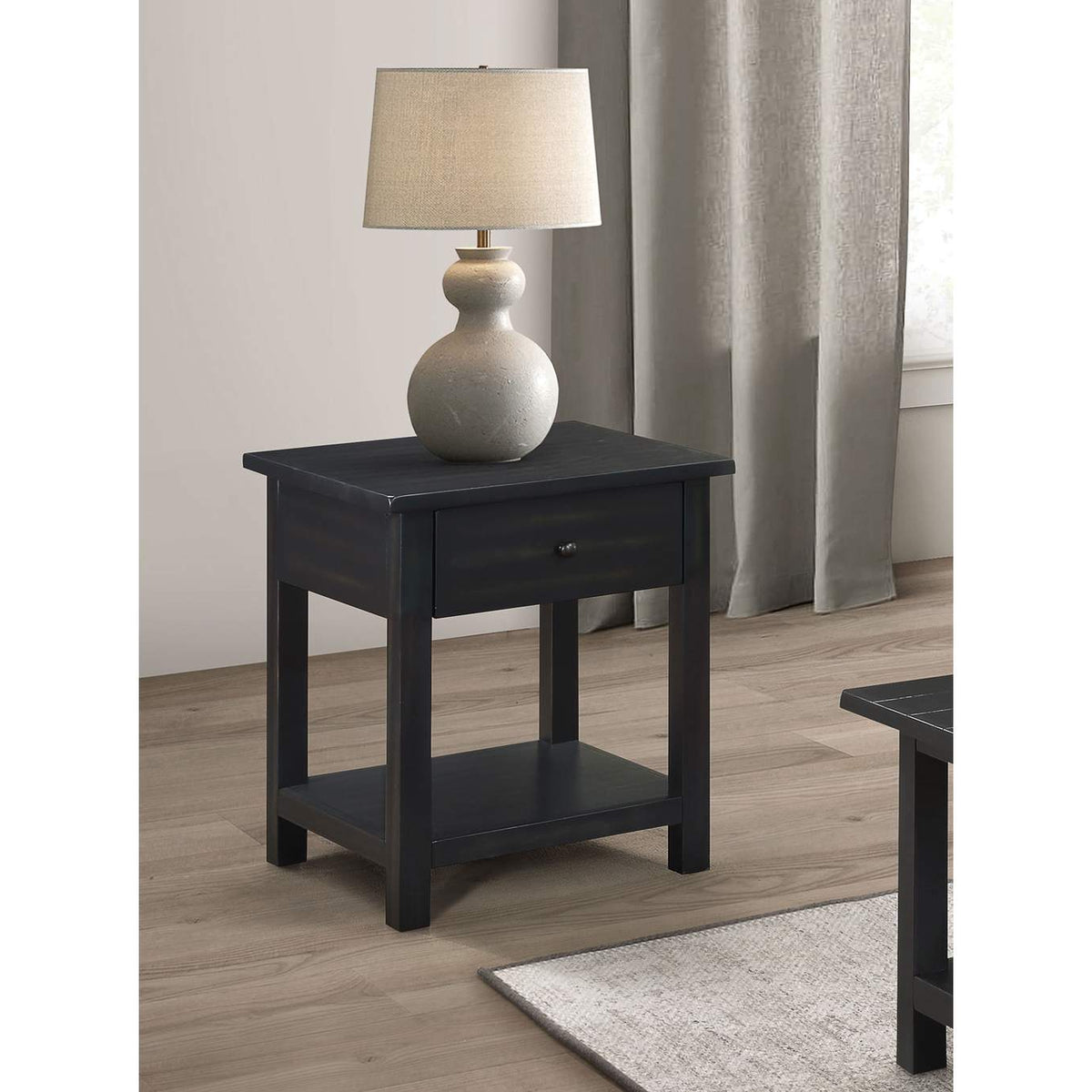 710567 Payne 1-drawer Wood End Table with Shelf Distressed Java
