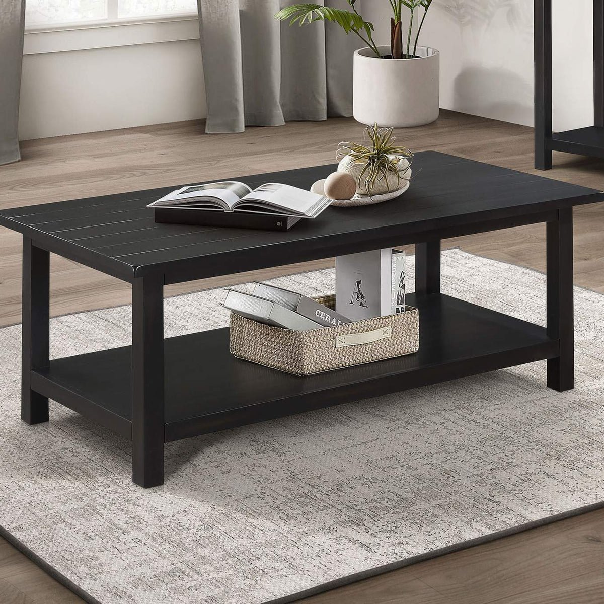 710568 Payne Wood Coffee Table with Shelf Distressed Java
