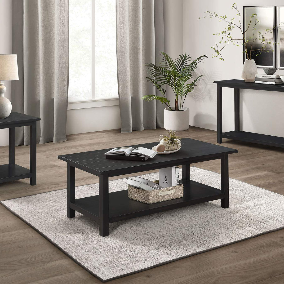 710568 Payne Wood Coffee Table with Shelf Distressed Java