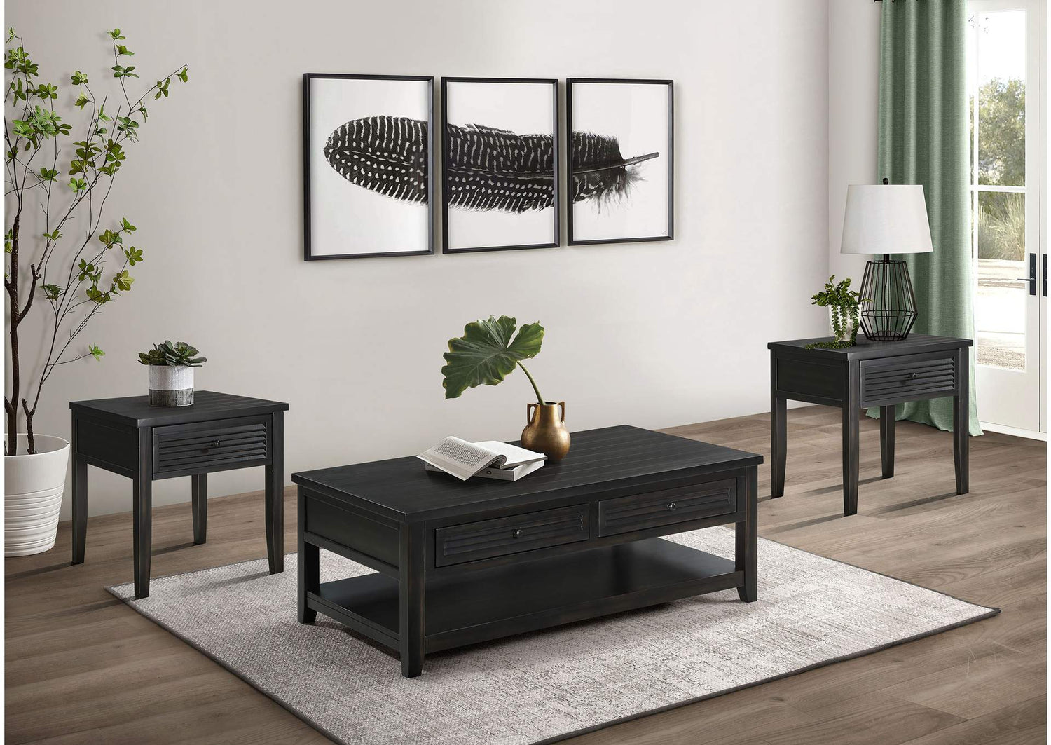 710578-S3 Concord 3-piece Coffee and End Table Set Distressed Java