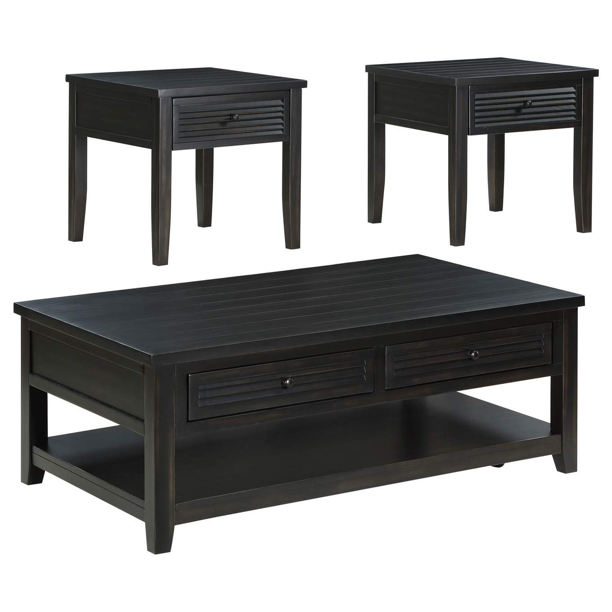 710578-S3 Concord 3-piece Coffee and End Table Set Distressed Java