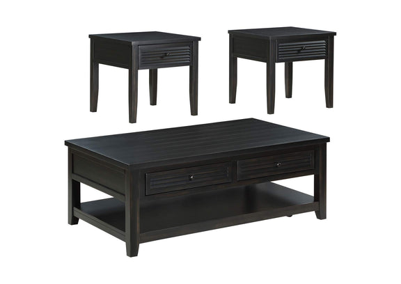 710578-S3 Concord 3-piece Coffee and End Table Set Distressed Java