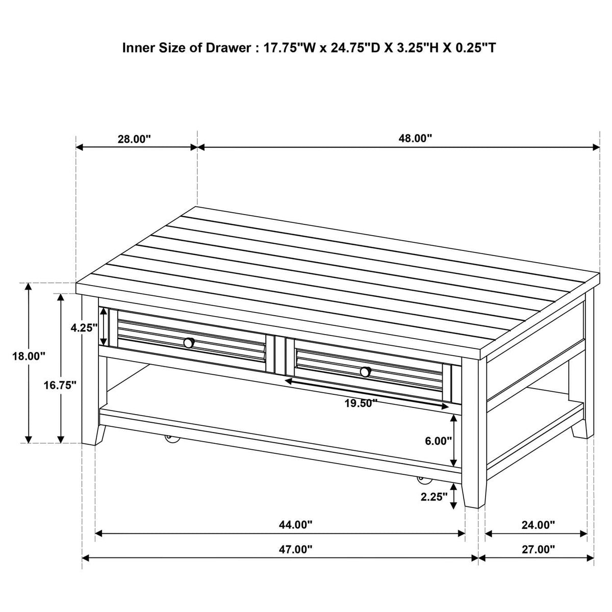 710578 Concord 2-drawer Rectangular Coffee Table Distressed Java