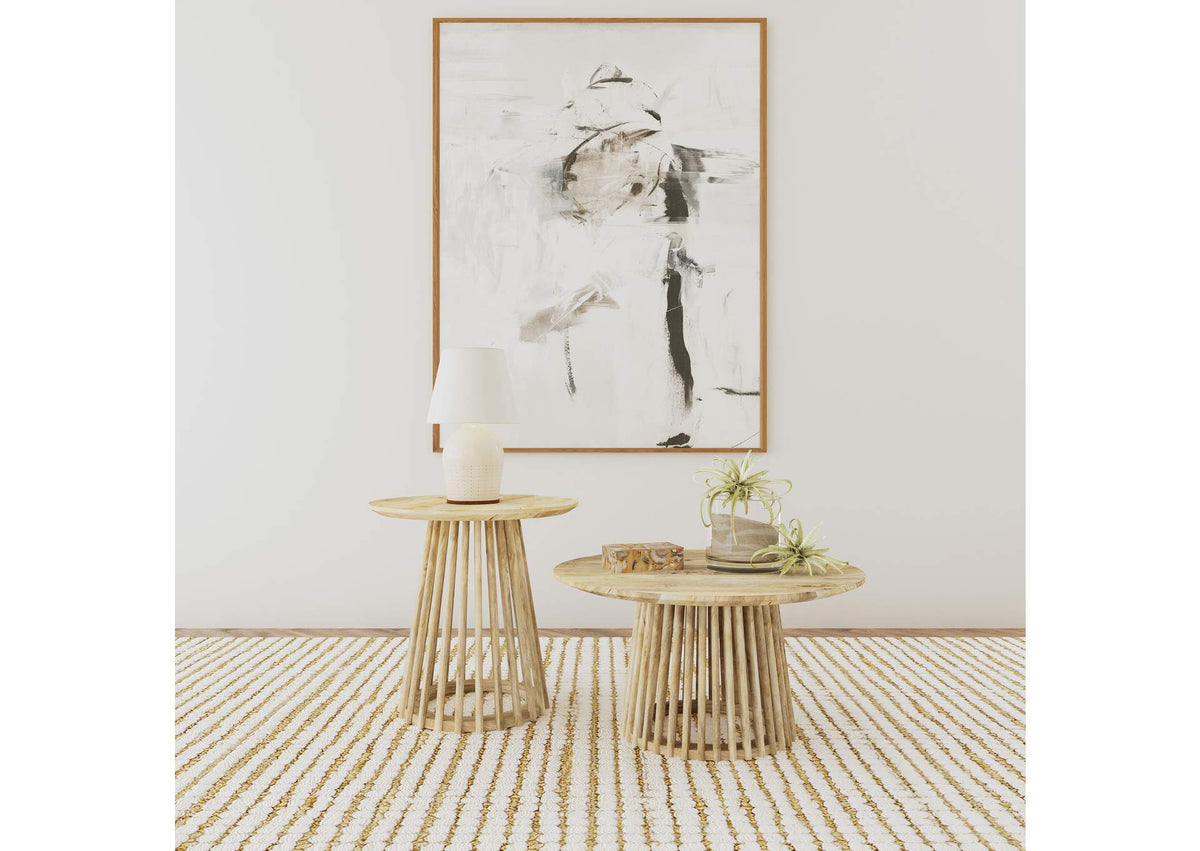 710608-S2 Touhy 2-piece Round Coffee and End Table Set Natural Mango
