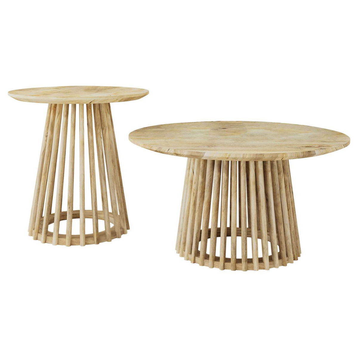 710608-S2 Touhy 2-piece Round Coffee and End Table Set Natural Mango