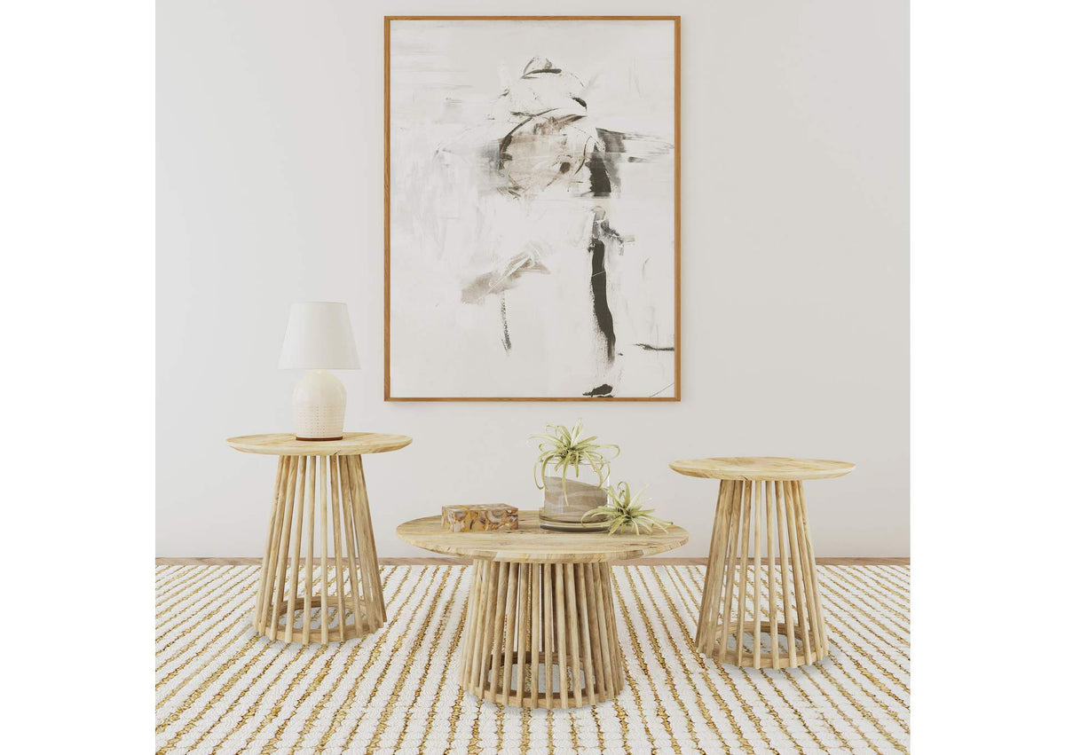 710608-S3 Touhy 3-piece Round Coffee and End Table Set Natural Mango