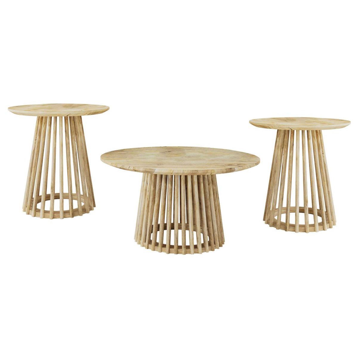 710608-S3 Touhy 3-piece Round Coffee and End Table Set Natural Mango