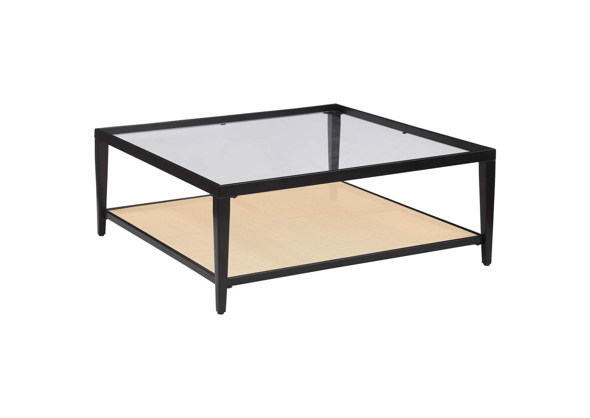 710658 Amherst Glass Top Metal with Cane Shelf Coffee Table Black