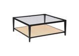 710658 Amherst Glass Top Metal with Cane Shelf Coffee Table Black