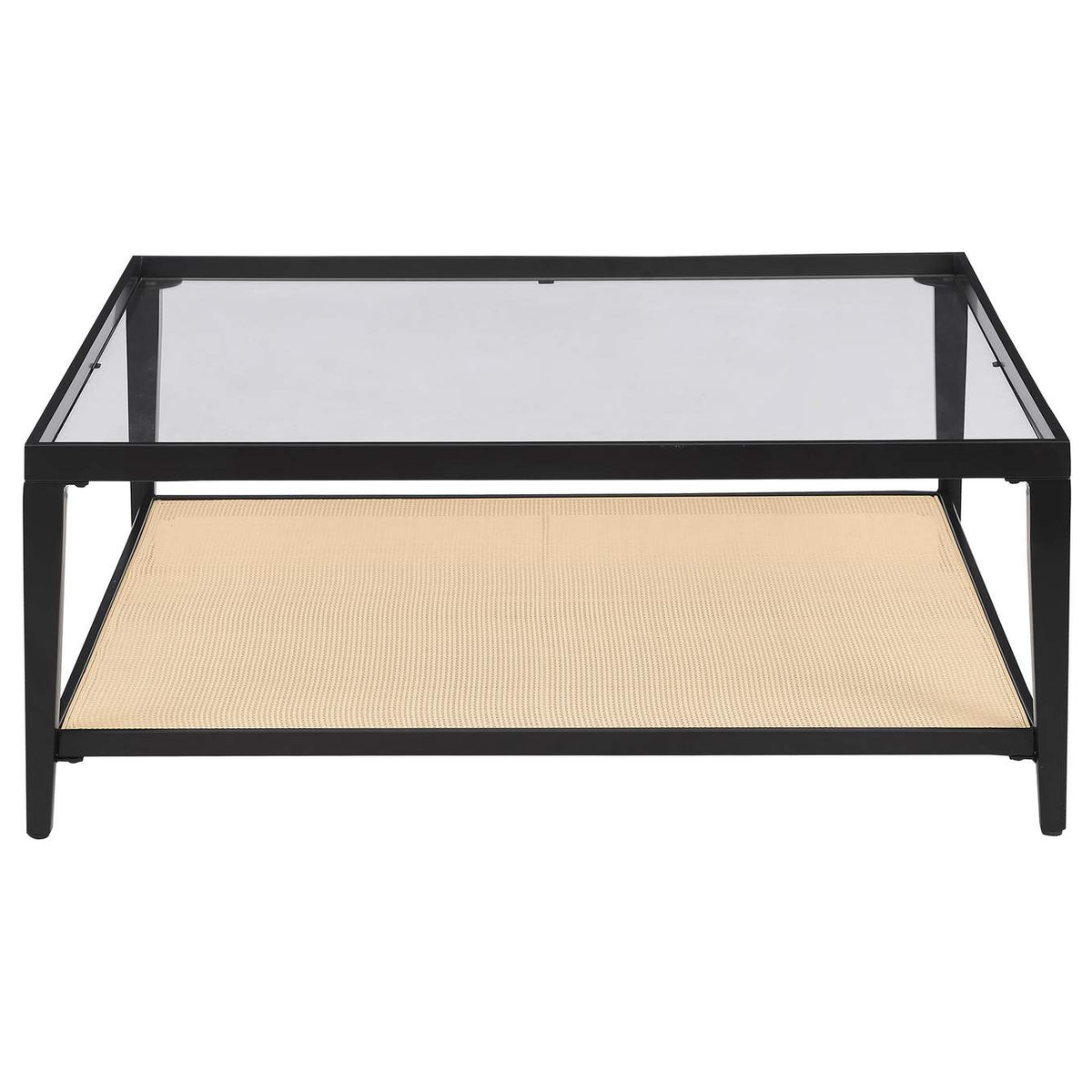 710658 Amherst Glass Top Metal with Cane Shelf Coffee Table Black