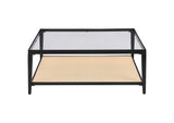 710658 Amherst Glass Top Metal with Cane Shelf Coffee Table Black