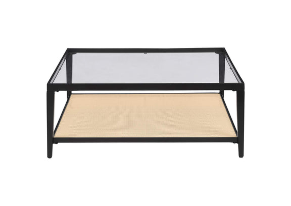 710658 Amherst Glass Top Metal with Cane Shelf Coffee Table Black
