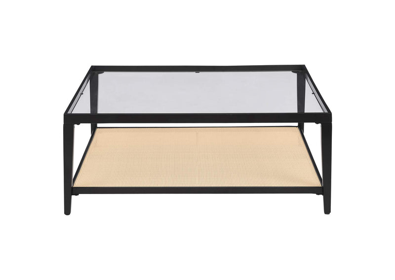 710658 Amherst Glass Top Metal with Cane Shelf Coffee Table Black