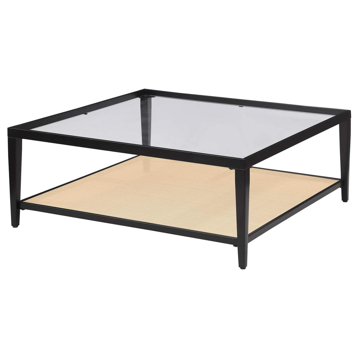 710658 Amherst Glass Top Metal with Cane Shelf Coffee Table Black