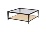 710658 Amherst Glass Top Metal with Cane Shelf Coffee Table Black