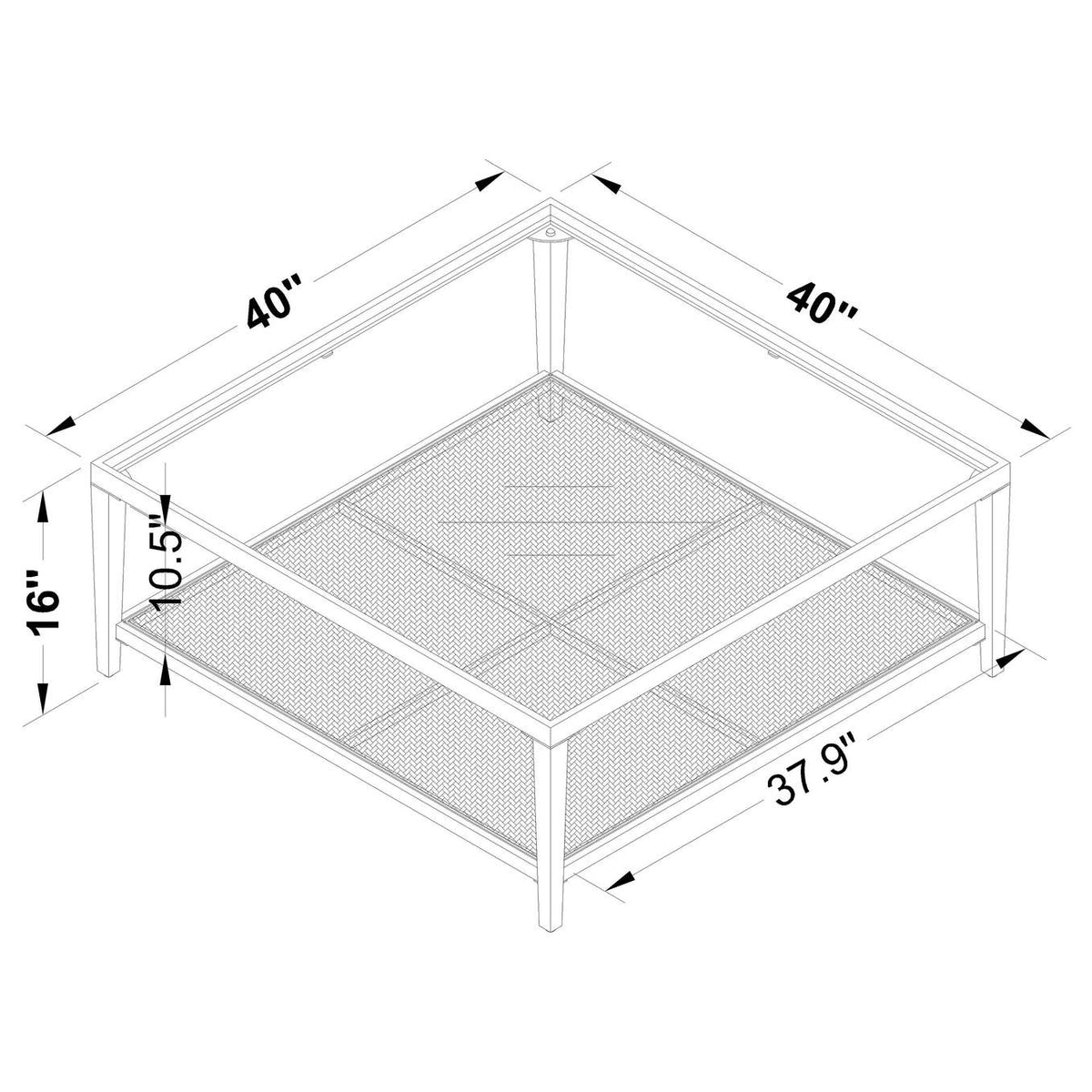710658 Amherst Glass Top Metal with Cane Shelf Coffee Table Black