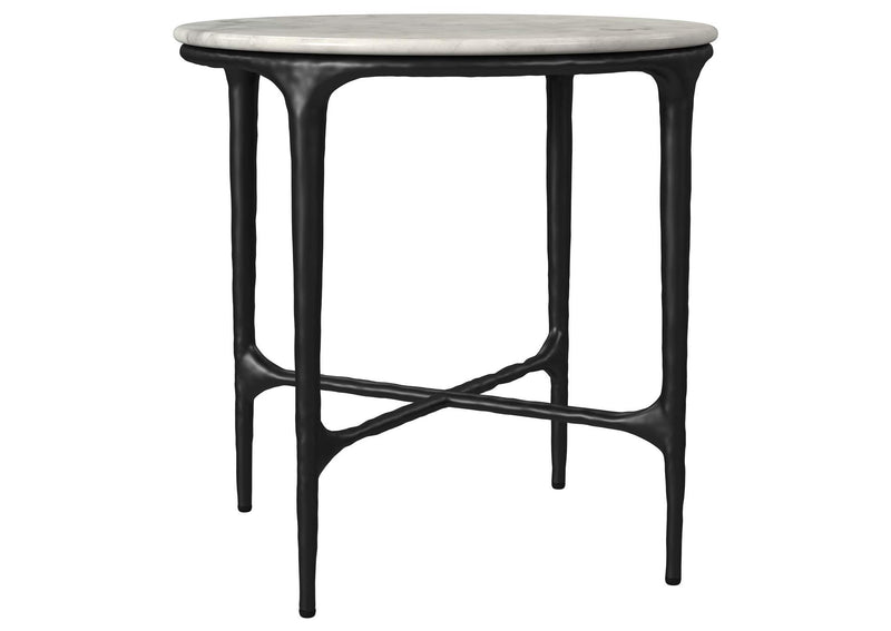 710737 Hermas Round Genuine Marble Top Metal End Side Table White