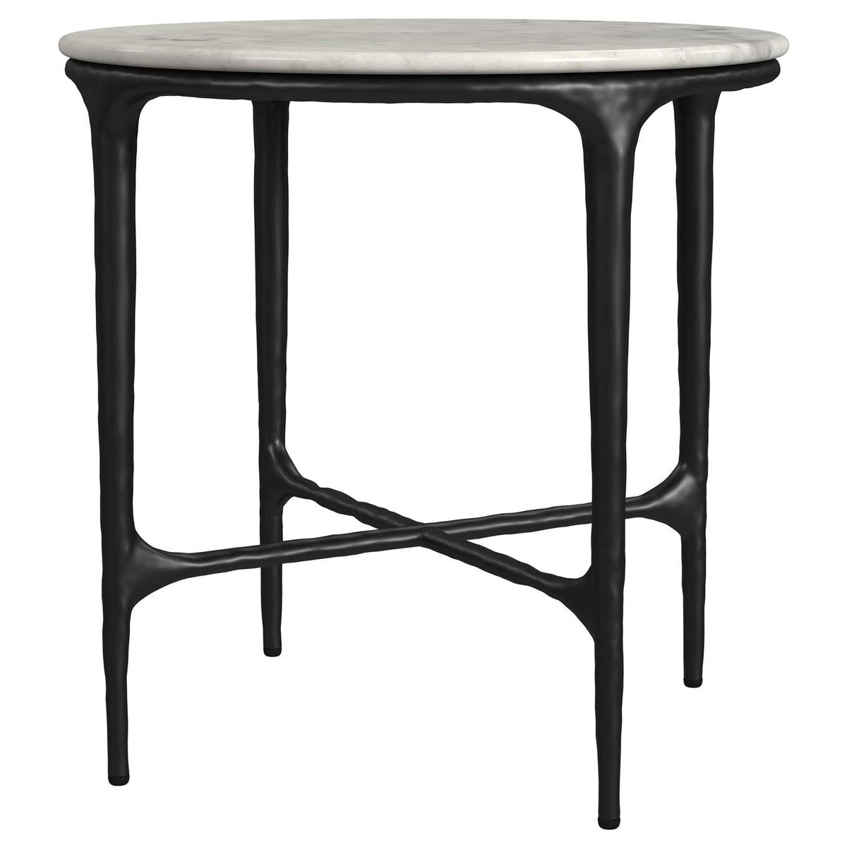 710737 Hermas Round Genuine Marble Top Metal End Side Table White