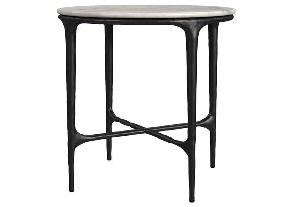 710737 Hermas Round Genuine Marble Top Metal End Side Table White