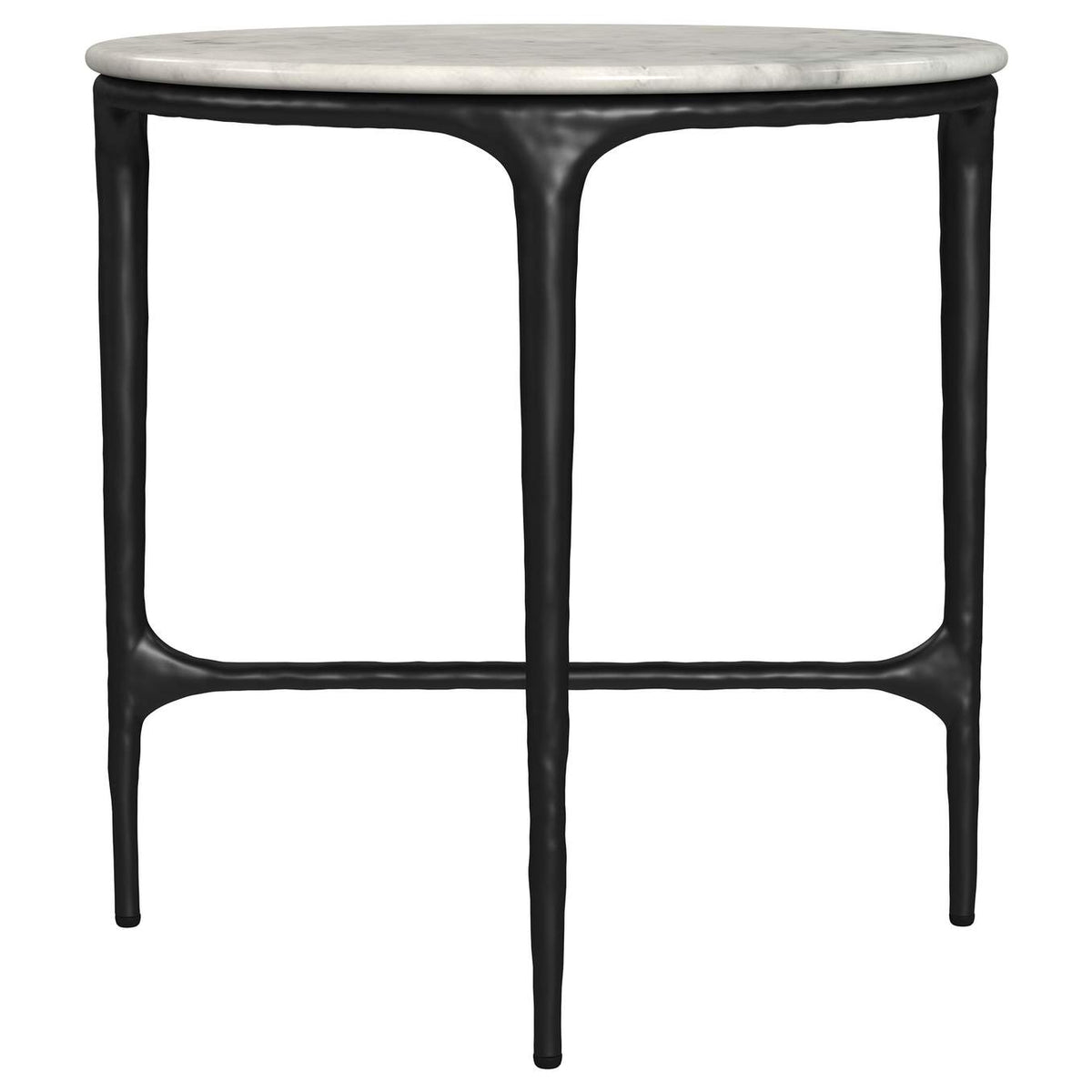 710737 Hermas Round Genuine Marble Top Metal End Side Table White