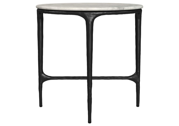 710737 Hermas Round Genuine Marble Top Metal End Side Table White