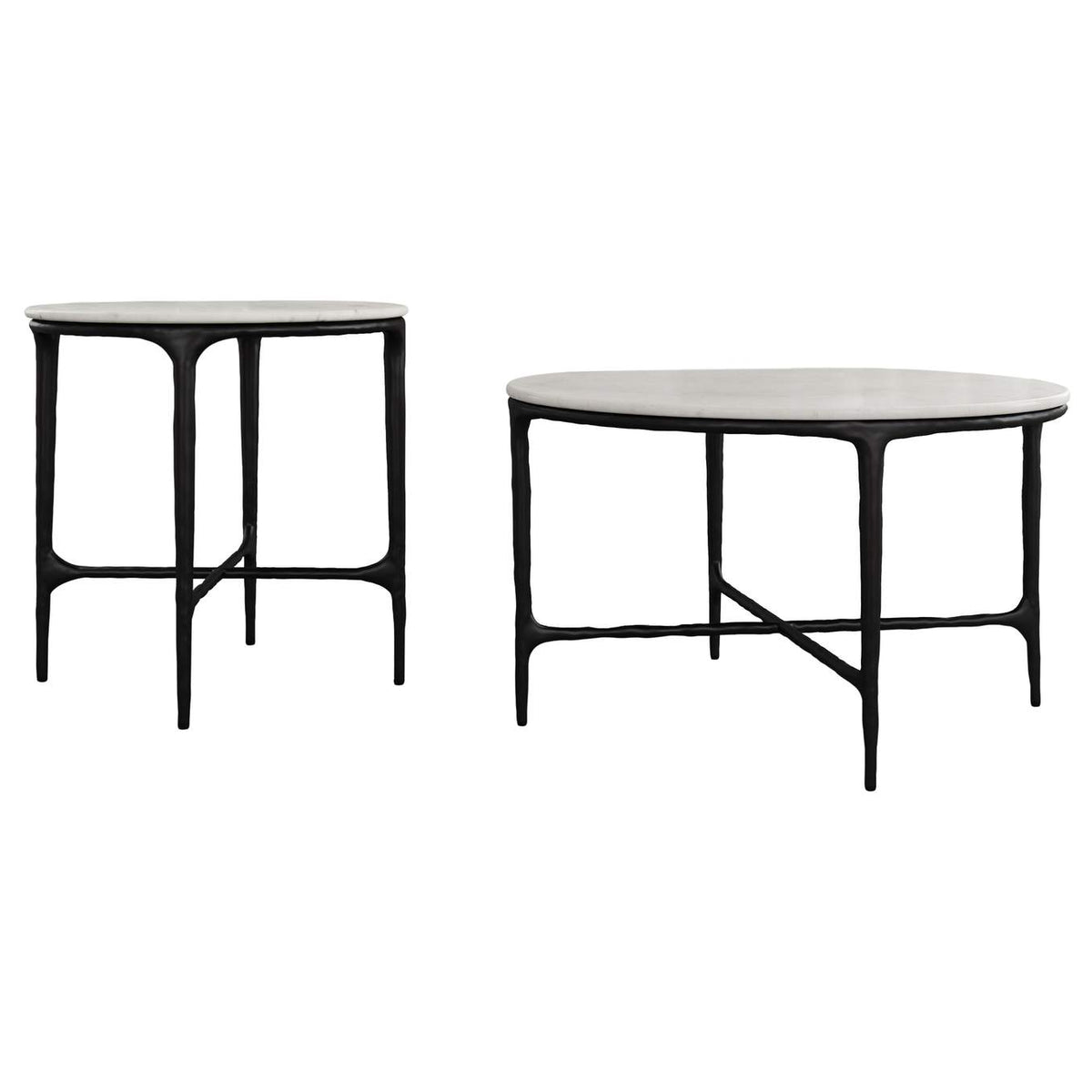 710738-S2 Hermas 2-piece Round Marble Coffee and End Table Set White