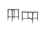 710738-S2 Hermas 2-piece Round Marble Coffee and End Table Set White