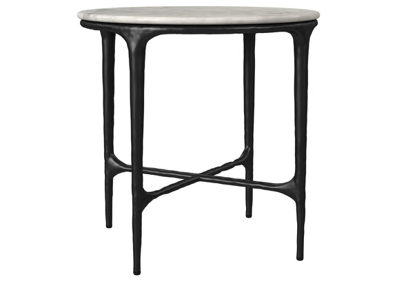 710738-S2 Hermas 2-piece Round Marble Coffee and End Table Set White