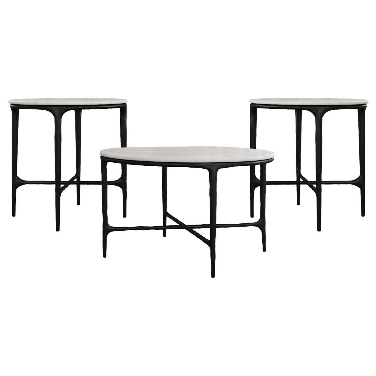 710738-S3 Hermas 3-piece Round Marble Coffee and End Table Set White