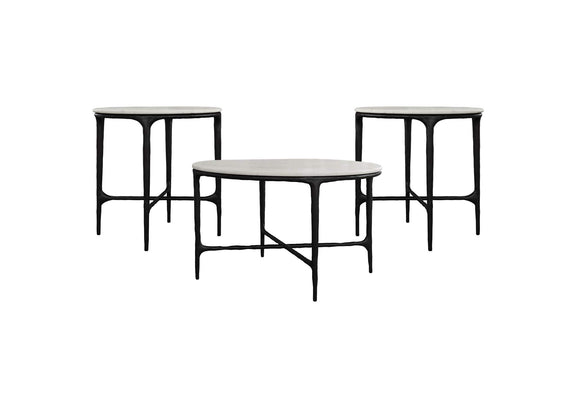 710738-S3 Hermas 3-piece Round Marble Coffee and End Table Set White