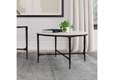 710738 Hermas Round Genuine Marble Top Metal Coffee Table White